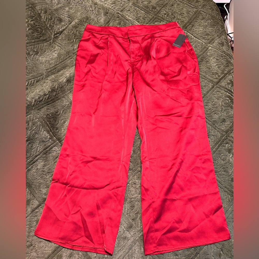 NWT Eloquii Red Satin Wide-Leg Pants